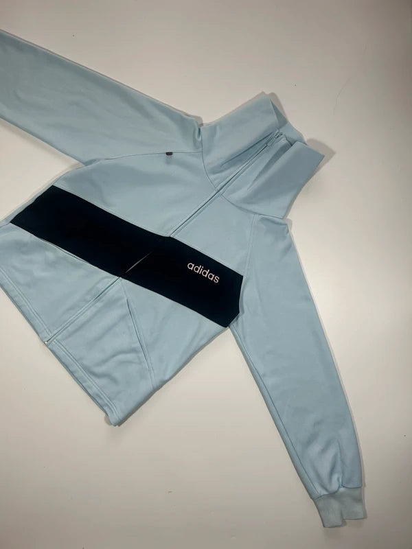 Vintage sky blue zip up sweatshirt adidas 2003 with big dark blue stripe