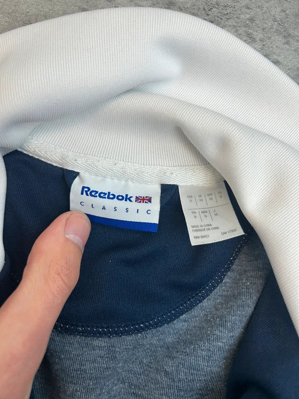 Vintage zip up dark blue Reebok 1996 with UK zip and graphic y2khic