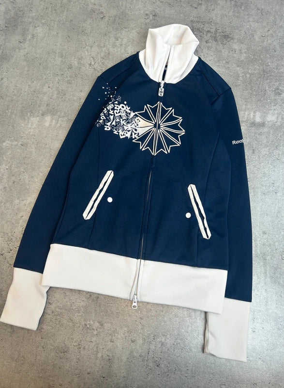 Vintage zip up dark blue Reebok 1996 with UK zip and graphic y2khic