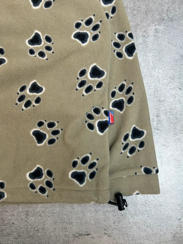 Y2k quarter-zip fleece Jack Wolfskin a latte brown with paw pattern 2009