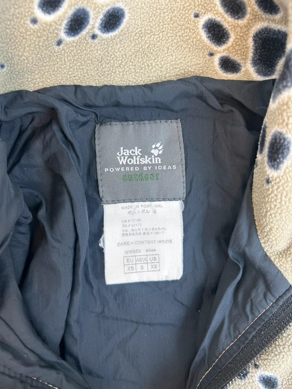 Y2k quarter-zip fleece Jack Wolfskin a latte brown with paw pattern 2009