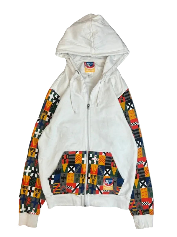 Rozpinana bluza Reebok hoodie biała, wzorzyste rękawy