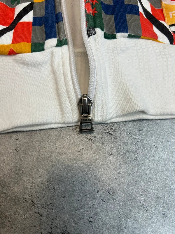 Rozpinana bluza Reebok hoodie biała, wzorzyste rękawy