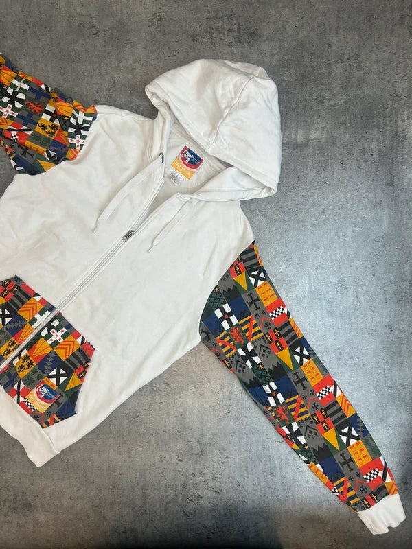 Rozpinana bluza Reebok hoodie biała, wzorzyste rękawy