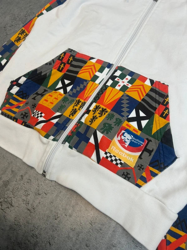 Rozpinana bluza Reebok hoodie biała, wzorzyste rękawy