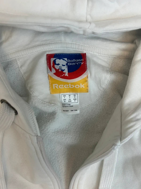 Rozpinana bluza Reebok hoodie biała, wzorzyste rękawy