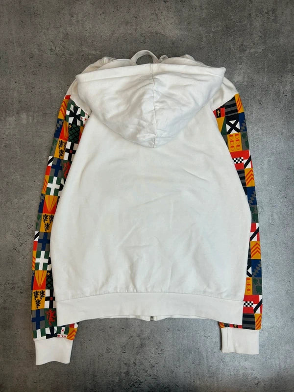 Rozpinana bluza Reebok hoodie biała, wzorzyste rękawy