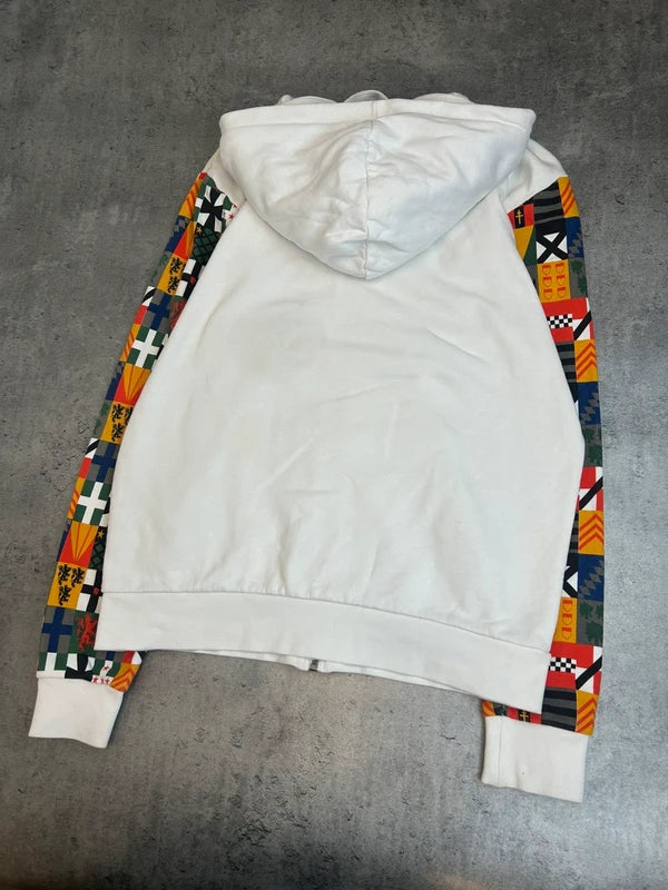 Rozpinana bluza Reebok hoodie biała, wzorzyste rękawy