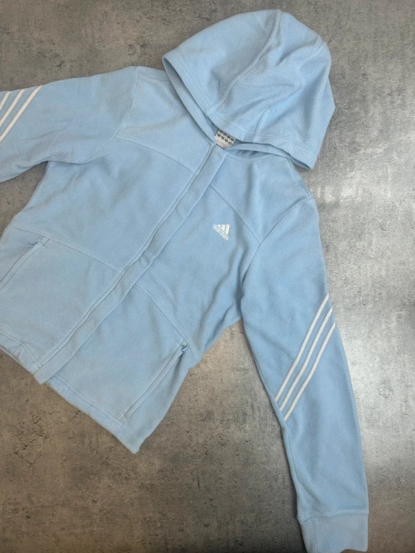 Y2k baby blue adidas hoodie zip up fleece white three stripes vintage 2004
