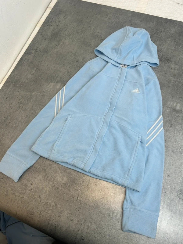 Y2k baby blue adidas hoodie zip up fleece white three stripes vintage 2004