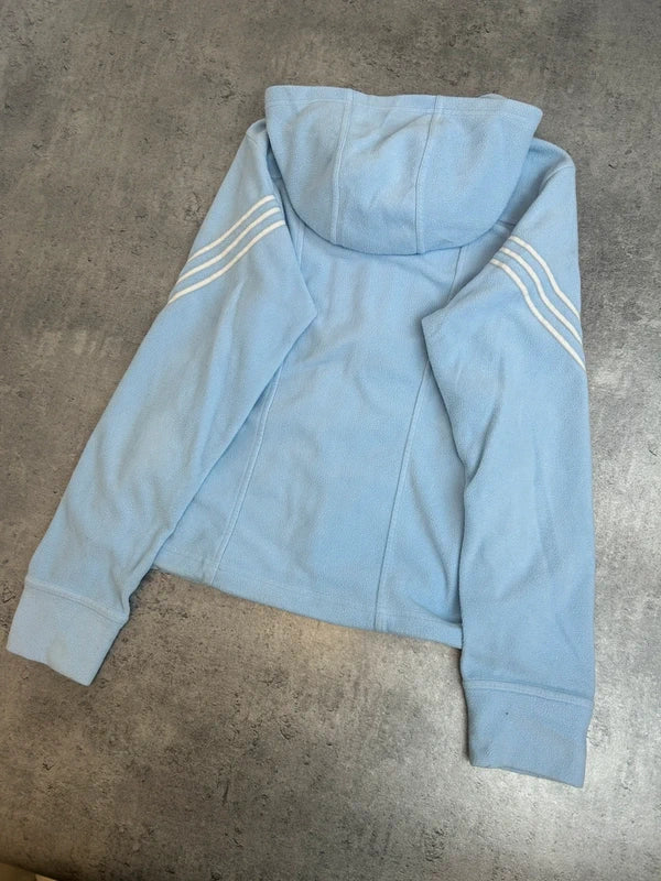 Y2k baby blue adidas hoodie zip up fleece white three stripes vintage 2004