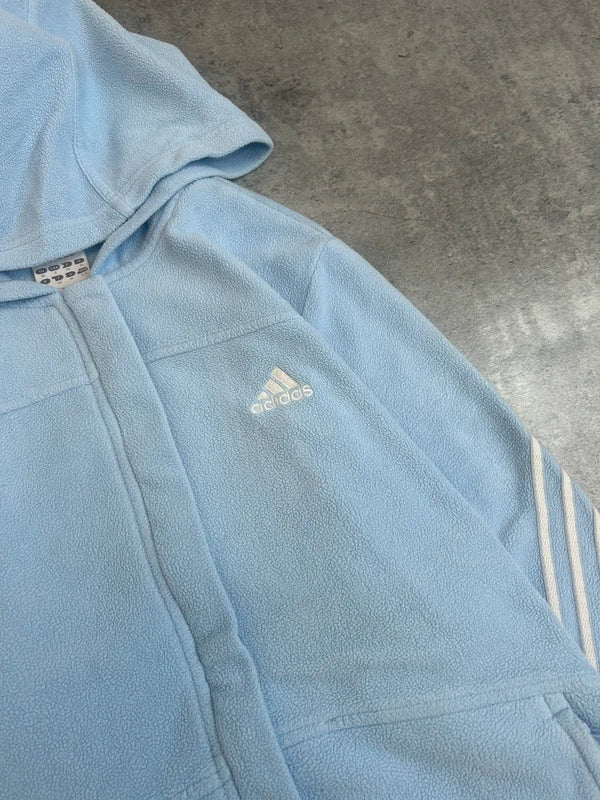 Y2k baby blue adidas hoodie zip up fleece white three stripes vintage 2004