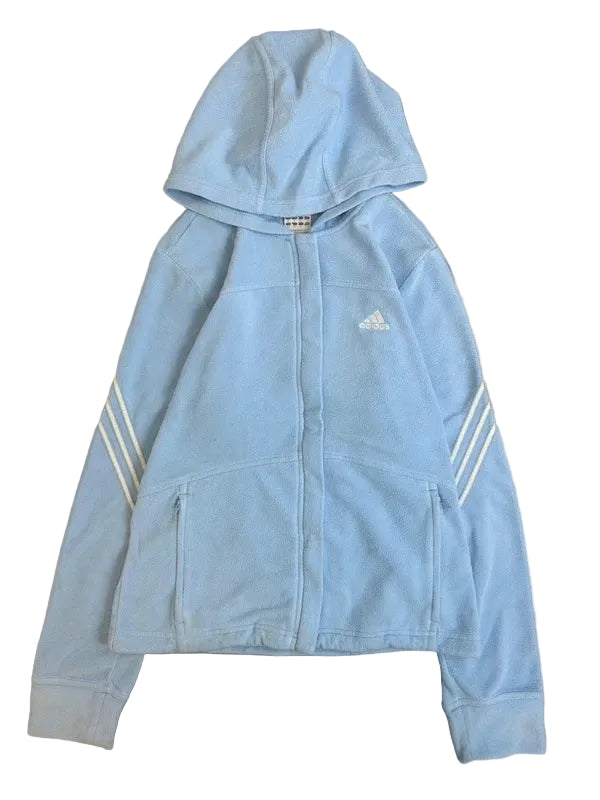 Y2k baby blue adidas hoodie zip up fleece white three stripes vintage 2004