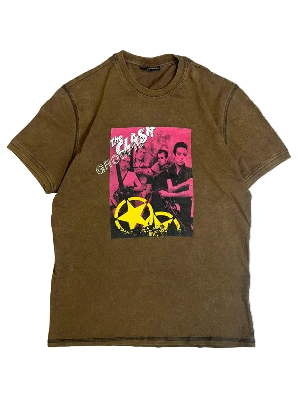 Y2k brown graphic tee with sequins japan style 2000 vintage swag