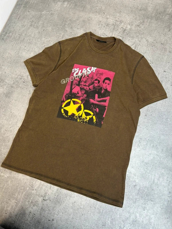 Y2k brown graphic tee with sequins japan style 2000 vintage swag