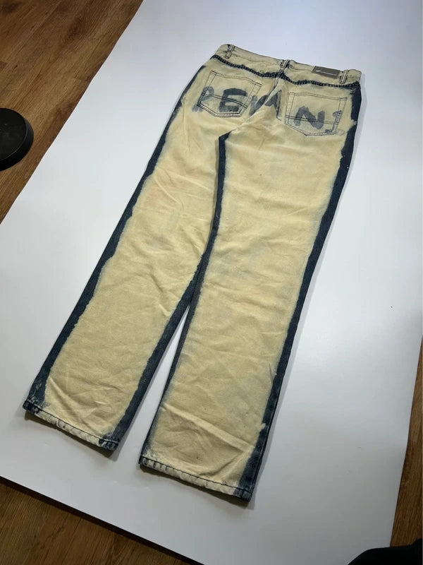 Y2k underground baggy denim cream and blue jeans rare unique