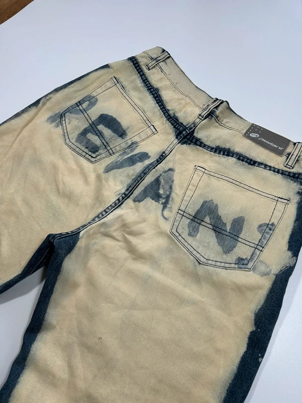 Y2k underground baggy denim cream and blue jeans rare unique