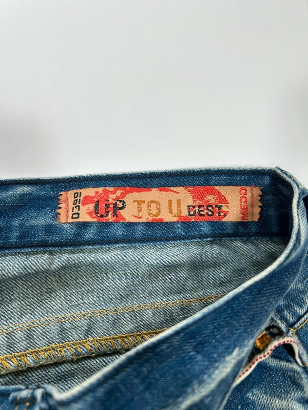 Y2k bootcut denim low rise rare colorful embroidery blue flared washed jeans unique