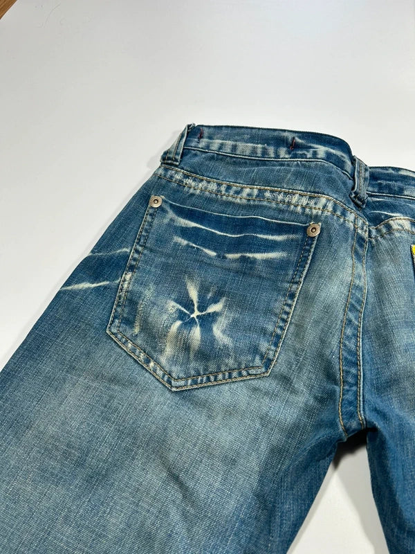 Y2k bootcut denim low rise rare colorful embroidery blue flared washed jeans unique