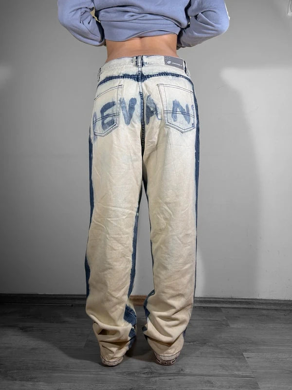 Y2k underground baggy denim cream and blue jeans rare unique