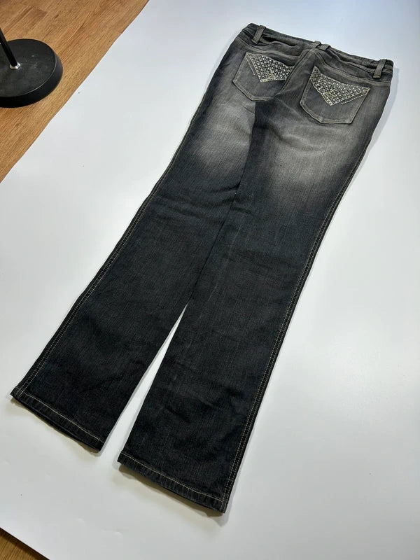 Czarne jeansy Bodyright z kryształkami dżetami Y2K