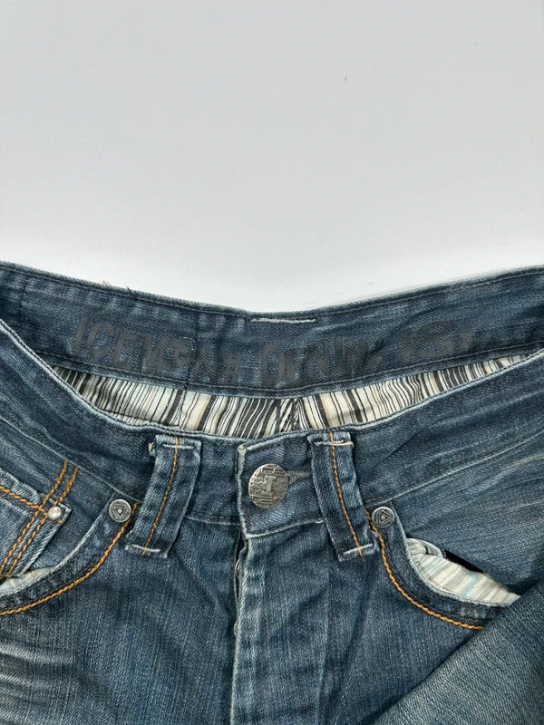 Szerokie jeansy Y2K cyber baggy vintage haftowane kieszenie