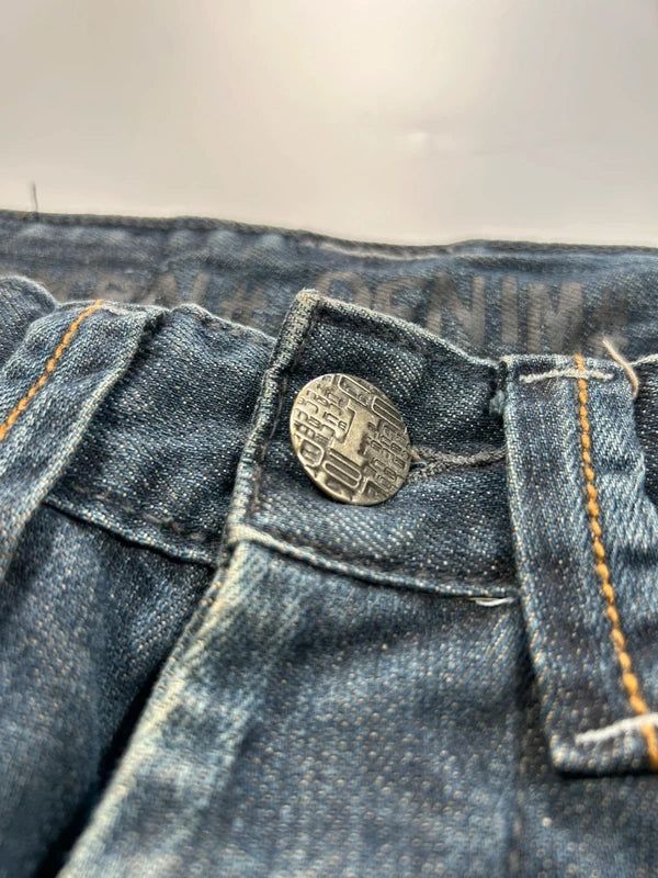 Szerokie jeansy Y2K cyber baggy vintage haftowane kieszenie