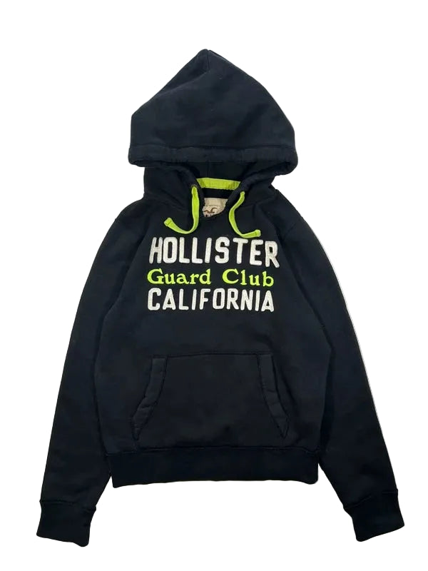 Hollister czarna bluza kangurka XL neonowe napisy haft