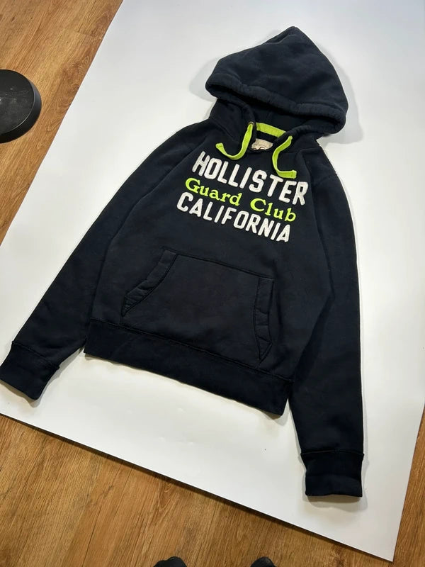 Hollister czarna bluza kangurka XL neonowe napisy haft