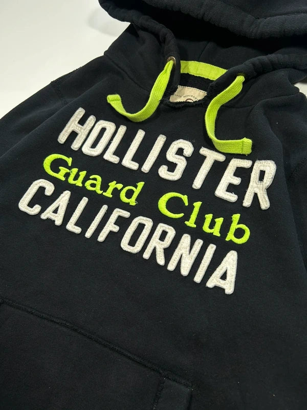 Hollister czarna bluza kangurka XL neonowe napisy haft