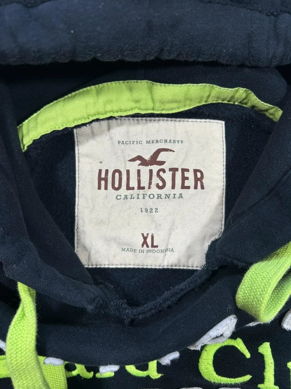 Hollister czarna bluza kangurka XL neonowe napisy haft