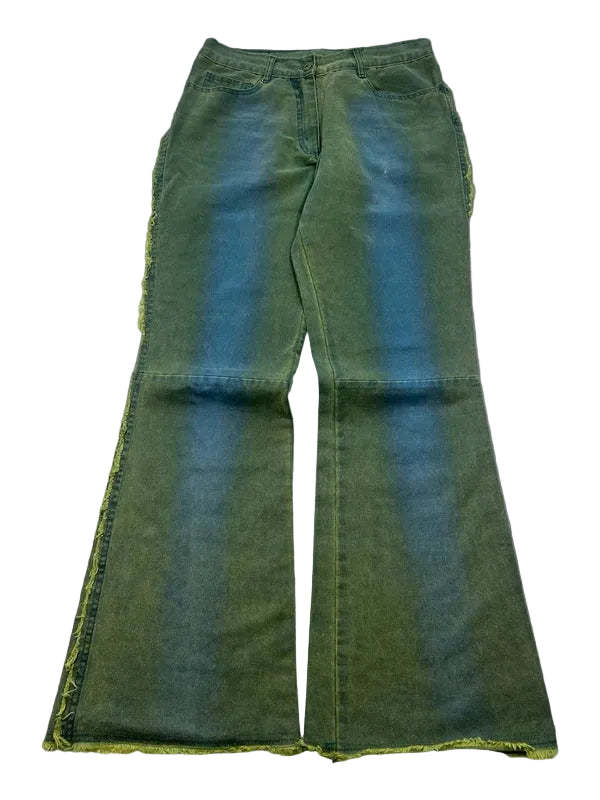 Cyber Y2k flared jeans neon green blue denim pants rare vintage 80s