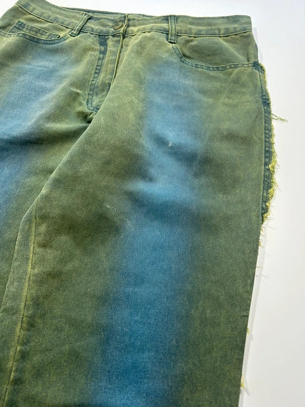 Cyber Y2k flared jeans neon green blue denim pants rare vintage 80s