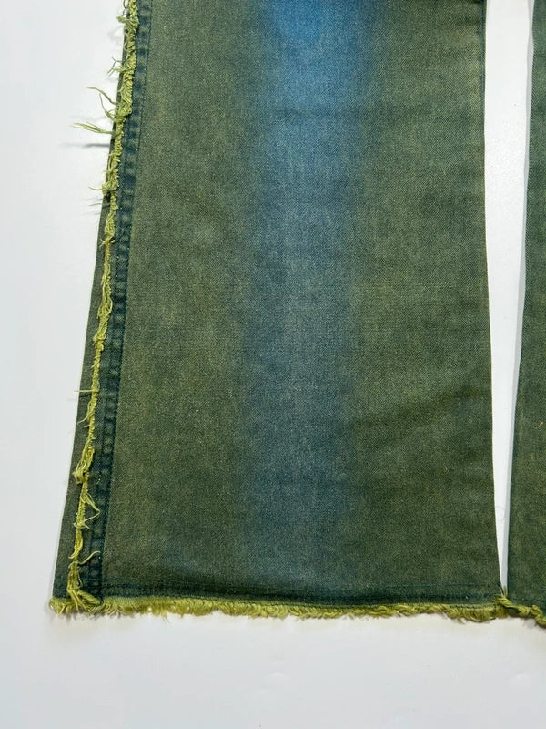 Cyber Y2k flared jeans neon green blue denim pants rare vintage 80s