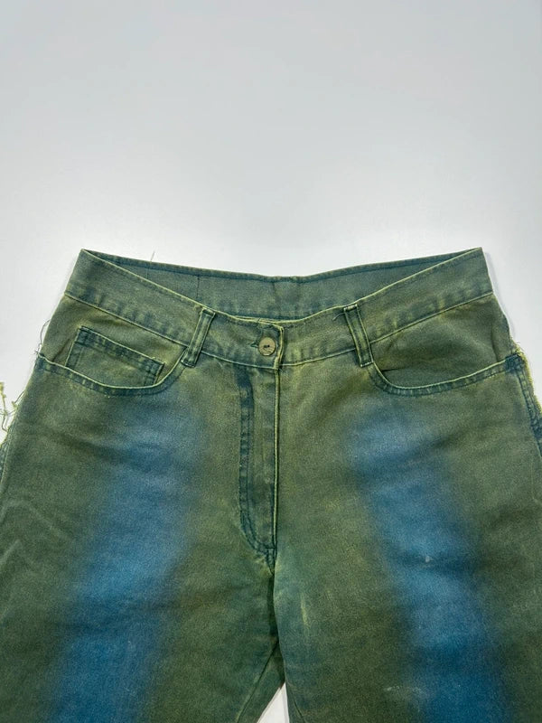 Cyber Y2k flared jeans neon green blue denim pants rare vintage 80s