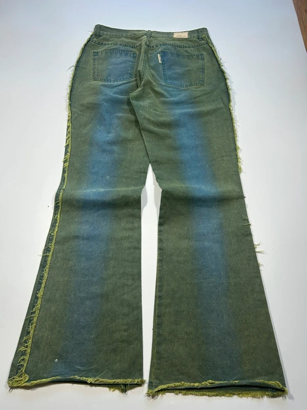Cyber Y2k flared jeans neon green blue denim pants rare vintage 80s