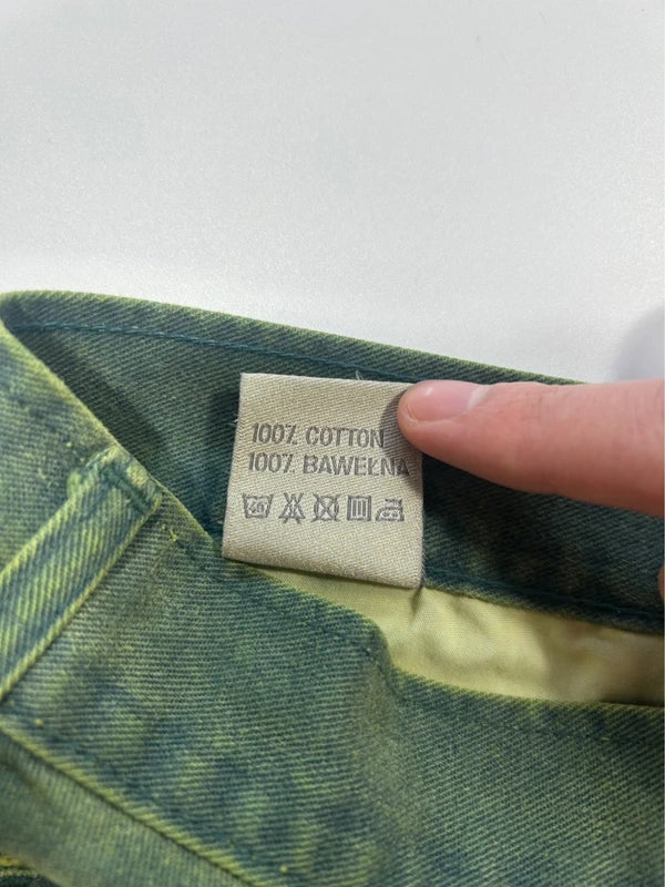 Cyber Y2k flared jeans neon green blue denim pants rare vintage 80s