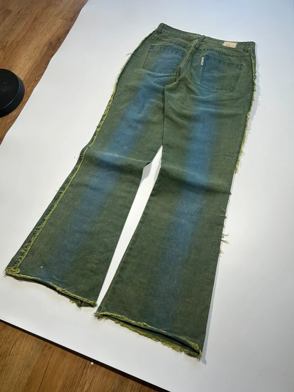Cyber Y2k flared jeans neon green blue denim pants rare vintage 80s