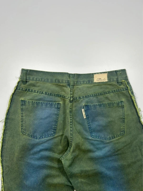 Cyber Y2k flared jeans neon green blue denim pants rare vintage 80s