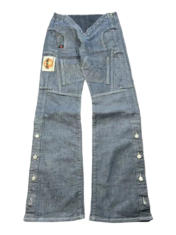 Y2k Michiko Koshino flared jeans unique japan style embroidery archive avant garde
