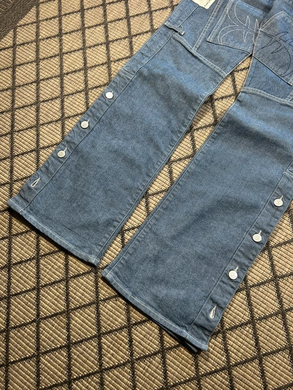 Y2k Michiko Koshino flared jeans unique japan style embroidery archive avant garde