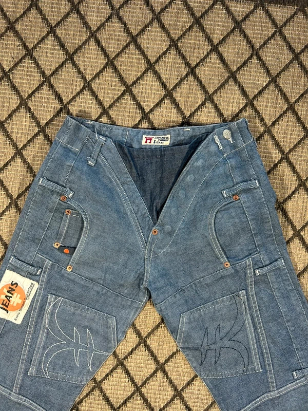 Y2k Michiko Koshino flared jeans unique japan style embroidery archive avant garde