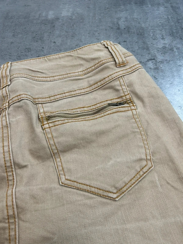 Y2k beige mini skirt sequined with zip on back pockets rare 2000 unique