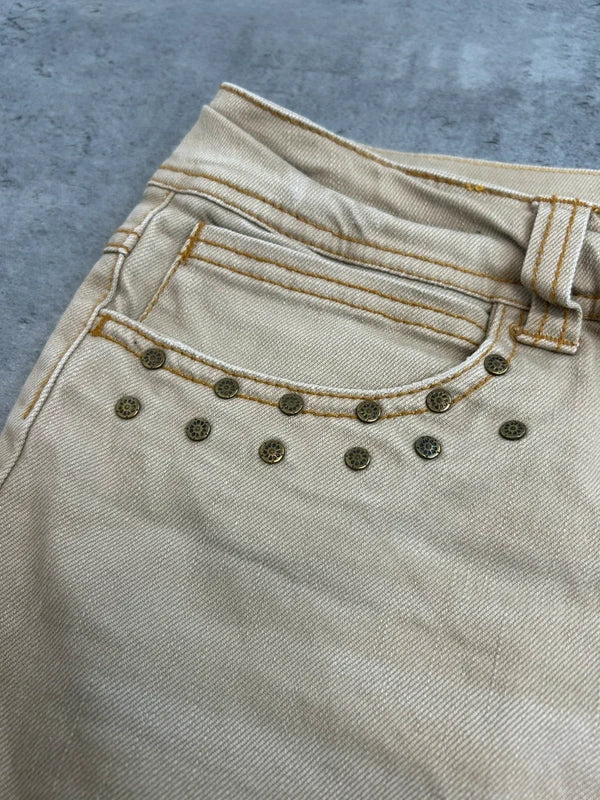 Y2k beige mini skirt sequined with zip on back pockets rare 2000 unique