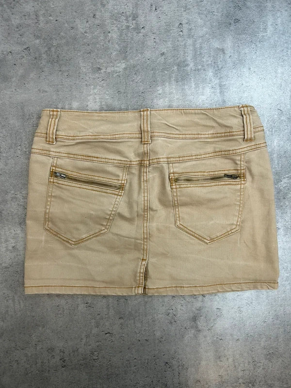 Y2k beige mini skirt sequined with zip on back pockets rare 2000 unique