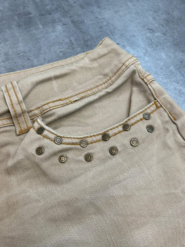 Y2k beige mini skirt sequined with zip on back pockets rare 2000 unique