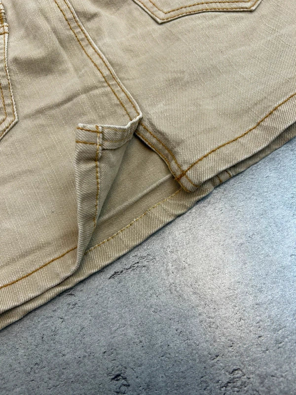 Y2k beige mini skirt sequined with zip on back pockets rare 2000 unique