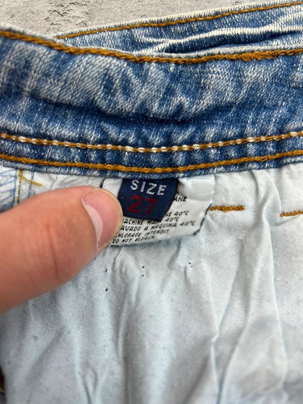 Y2k blue jeans mini skirt with back pocket emroidery washed rare 2000 unique
