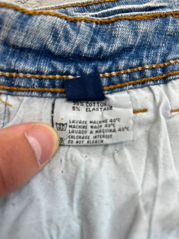Y2k blue jeans mini skirt with back pocket emroidery washed rare 2000 unique