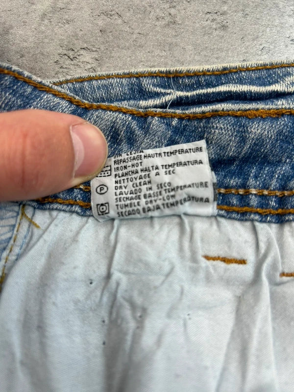 Y2k blue jeans mini skirt with back pocket emroidery washed rare 2000 unique